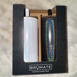 NEW! BRUMATE 12-Ounce Straw Tumblers 2-Pack Glitter White & Glitter Charcoal NIB